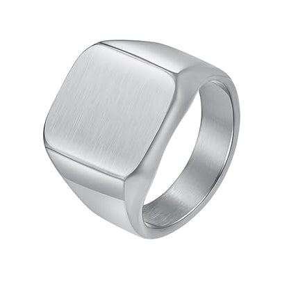 Nanafast Men's Brushed Rings Stainless Steel Square Signet Rings for Men, Chunky Signet Statement Rings, Father's Day Gift for Father Husband