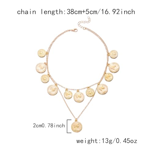 Gold Pirate Necklace for Women Layered Stack Charm Necklace Coin Pendant Necklaces Chunky Pirate Necklaces Pirates Costume Jewelry Accessories - color: gold3