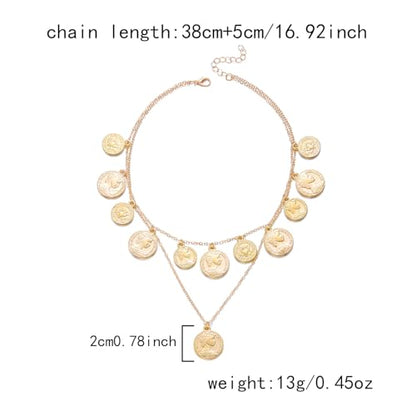 Gold Pirate Necklace for Women Layered Stack Charm Necklace Coin Pendant Necklaces Chunky Pirate Necklaces Pirates Costume Jewelry Accessories - color: gold3