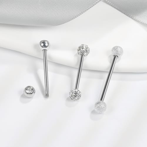 14G 16G Nipple Piercings Tongue Rings Externally Threaded Hypoallergenic 316L Surgical Steel Nipple Tongue Barbell Piercing Jewelry for Women Men 12mm 14mm 16mm 19mm 22mm - color: 16G/Externally Threaded/12mm-22mm Bars/5mm Balls