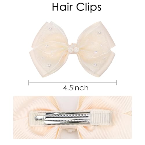 KISZU 4.5 Inch Flower Hair Bows Clips Mermaid Pearl HairPins for Girls Children Teens and Women - color: Yellow