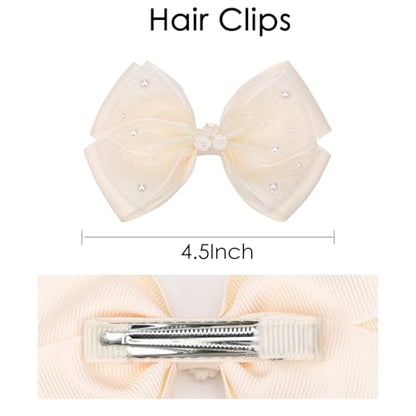 KISZU 4.5 Inch Flower Hair Bows Clips Mermaid Pearl HairPins for Girls Children Teens and Women - color: Yellow