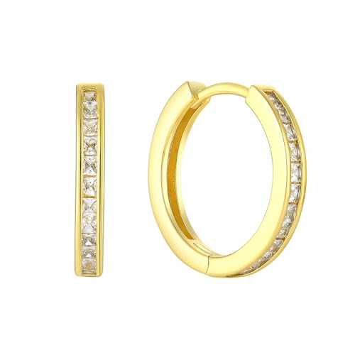 Starchenie Huggie Hoop Earrings for Women 925 Sterling Silver Princess Cut Birthstones Jewelry Gift - color: 14K Gold Plated