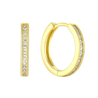 Starchenie Huggie Hoop Earrings for Women 925 Sterling Silver Princess Cut Birthstones Jewelry Gift - color: 14K Gold Plated