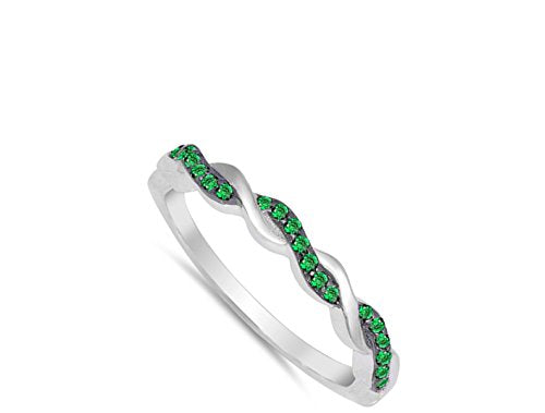 CHOOSE YOUR COLOR Sterling Silver Infinity Knot Ring - color: Green (Simulated Emerald)