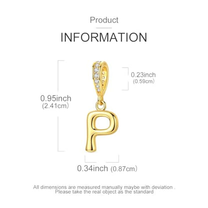 Hapour Gold Initial Letter Charms 925 Sterling Silver Alphabet Beads | 14K Gold Plated, A-Z Letter Charms, For Bracelets Necklace, Cubic Zirconia, DIY Dangle Pendant Beads, For Women Mom - color: Golden initial letter P