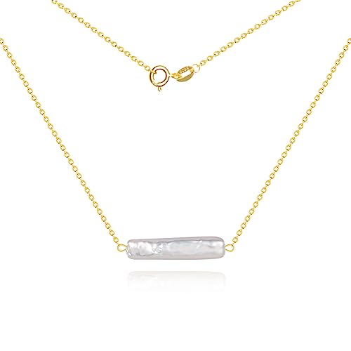 925 Sterling Silver Dainty Freshwater Cultured Pearl Choker Necklace White Genuine Real Pearl Charm Necklaces Jewelry Gifts for Her - color: Baroque-Long-Gold