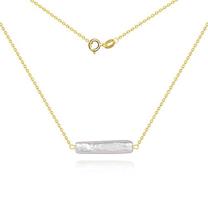 925 Sterling Silver Dainty Freshwater Cultured Pearl Choker Necklace White Genuine Real Pearl Charm Necklaces Jewelry Gifts for Her - color: Baroque-Long-Gold