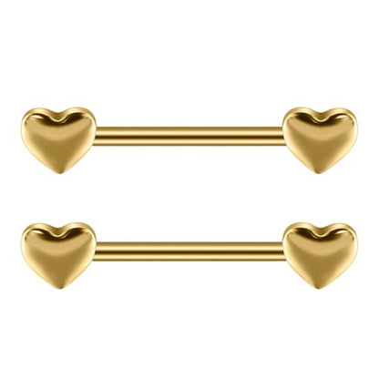 14G Minimalist Heart Nipple Rings Stainless Steel Love Hearts Nipplerings Straight Tongue Rings Barbell Bar Piercing Body Jewelry for Women - color: Gold