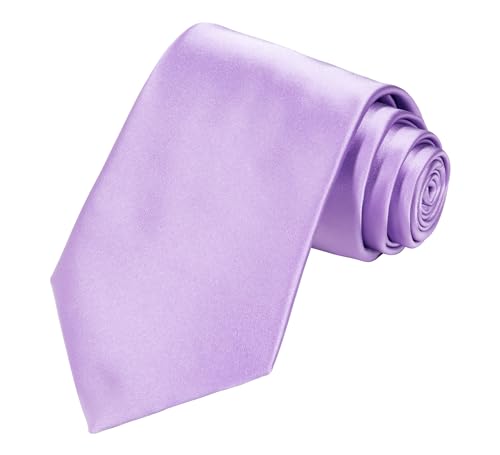 TIE G Solid Satin Woven dyed Color Formal Black Necktie and Pocket Square Sets in Gift Box - color: Lavender