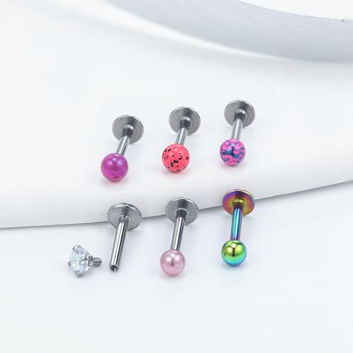 Vsnnsns 48PCS 16G Lip Rings Stainless Steel Tragus Helix Conch Piercing Jewelry Snake Bite Piercing Monroe Lip Rings Labret Medusa Cartilage Lobe Earrings Studs Piercing Jewelry 6MM 8MM 10MM Silver - color: 6MM-Mix Color