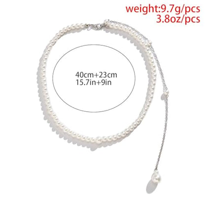 Pearl Backdrop Necklace for Wedding - Elegant Imitation Pearl Choker with Long Back Chain Jewelry for Backless Dress, Minimalist Bridal Body Chain for Women, Summer Beach Party Accessories