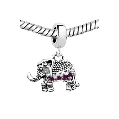 KunBead Elephant Birthstone Dangle Bead Birthday Charms Compatible with Pandora Bracelet for Women - color: February