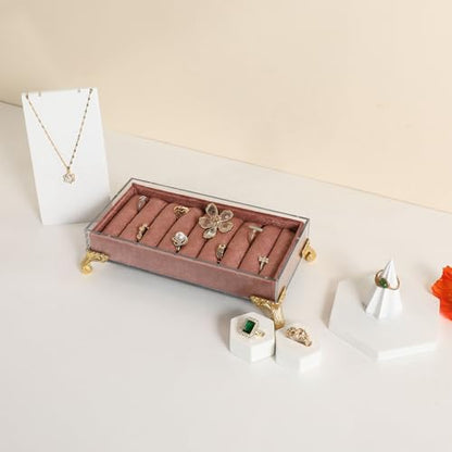 velvet slots Ring holder for jewelry organizer, Earring ring display stand for selling, felt ring jewelry holder tray showcase【Velvet slots Ring Holder-Dark red】 - color: Dark red
