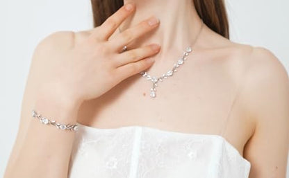 GZWHD Wedding Jewelry Sets for Bride Bridesmaid Women Cubic Zirconia Necklace Earrings Bracelet Set Gift for Mother Friend Wife Daughter Sister Party Prom Jewelry - color: White