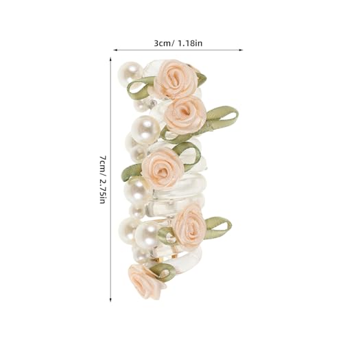 6pcs Pearl Flower Spiral Hair Ties Set – Multi Color (deep Pink, Cream, Light Pink) Coil Hair Bands for Women Ponytail Holders, No Crease Elastic Scrunchies for Festivals and Daily