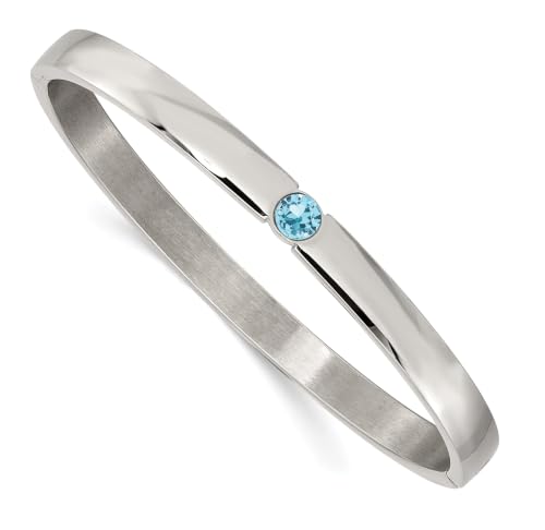 Chisel Blue Crystal Hinged Bangle in Stainless Steel, 6mm