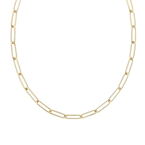 DESTIN Jewelry 18K Gold Plated Paperclip Chain Necklace, 2.5-6.5mm | Waterproof, hypoallergenic and tarnish-resistant adjustable stainless steel layering chain for women. - color: 18K Yellow Gold Plated Stainless Steel, size: 14" + 2", style: 4 MM