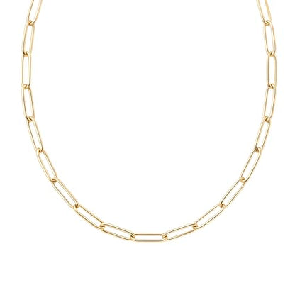 DESTIN Jewelry 18K Gold Plated Paperclip Chain Necklace, 2.5-6.5mm | Waterproof, hypoallergenic and tarnish-resistant adjustable stainless steel layering chain for women. - color: 18K Yellow Gold Plated Stainless Steel, size: 14" + 2", style: 4 MM