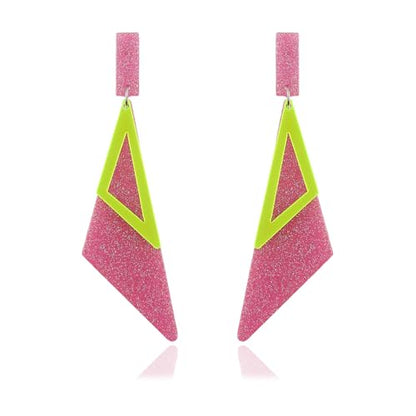 Retro 80s Neon Earrings for Women Acrylic Triangle Neon Dangle Earrings Colorful Geometric Drop Earrings Glow Party Halloween Neon Earrings - color: Pink