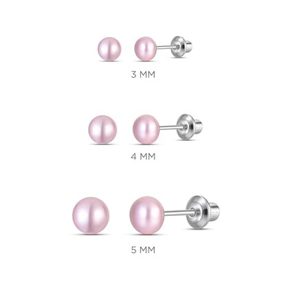 Pearl Screw Back Stud Earrings, 925 Sterling Silver Hypoallergenic - color: Pink, size: 5mm-Large
