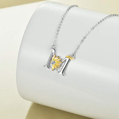 POPLYKE Initial Sunflower Necklace for Women 925 Sterling Sliver Sunflower Pendant Necklace Letter Initial Pendant Chain - style: Sunflower M