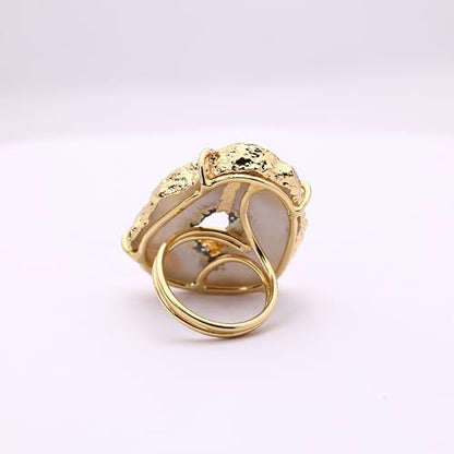 Ring Geode Druzy Slice Unique And Stylish Statement Gold Plated Jewelry Natural Gemstone Stone size 25-35 mm Approximately Adjustable Shank US Scale Size 6-9 - color: Gray, 2