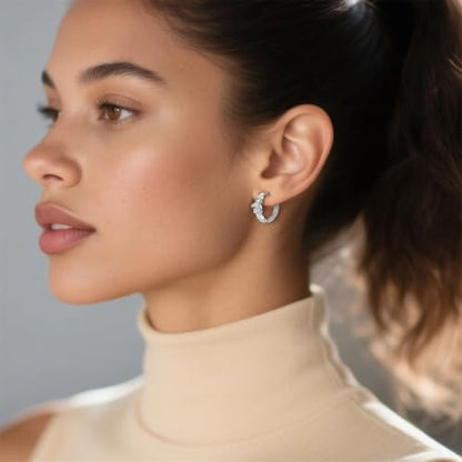 925 Sterling Silver Huggie Hoop Earrings for Women with 5A Cubic Zirconia Jewelry Birthday Gift - style: Moon
