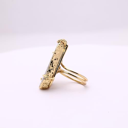 Ring Geode Druzy Slice Unique And Stylish Statement Gold Plated Jewelry Natural Gemstone Stone size 25-35 mm Approximately Adjustable Shank US Scale Size 6-9 - color: Gray, 6