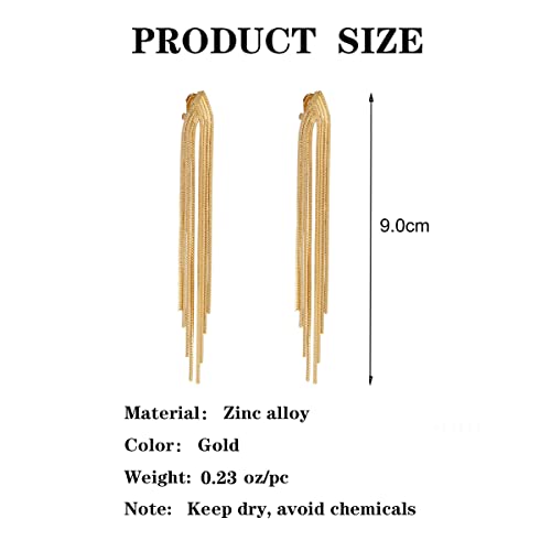 Gold Metal Clip On Earrings for Women Non Pierced Dangle Drop Earrings Multiple Styles - color: gold tassel