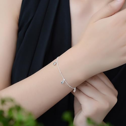 925 Sterling Silver Plated Heart Charm Bracelet for Women - Dainty Chain Love Gift Idea - style: Style5