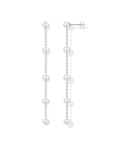 PAVOI 14K Gold Plated 925 Sterling Silver Posts Pearl Dangle Drop Earrings | Bridal Pearl Earrings for Women - style: Station Pearls