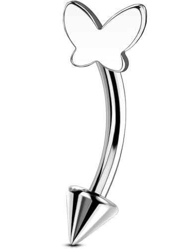 OUFER Rook Piercing Jewelry, G23 Solid Titanium Eyebrow Rings, Heart Vertical Labret Lip Jewelry, 16G Curved Barbells, Daith Rook Earrings for Women Men - color: Butterfly, size: 16G 8mm