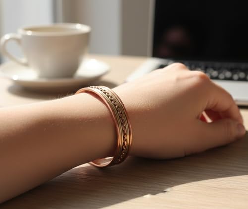 Touchstone Copper Magnetic Hand Forged With Solid And High Gauge Tibetan Style Chains Pattern Minimalistic Elegance Pure Copper Bracelet In Two Tones. - style: Braided Two tone 8