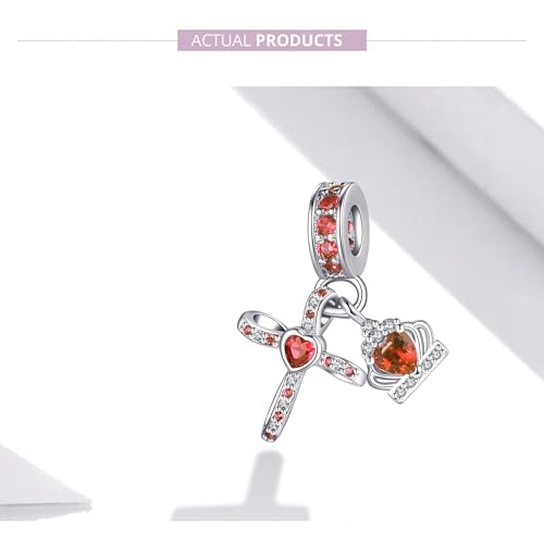 Silver Cross Birthstones Charm Fit for Pandora Charms Bracelet Crown Dangle Charms Beads Birthday Jewelry Gifts for Women - style: January