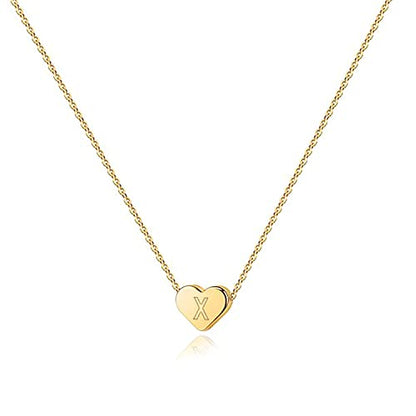 PAVOI 14K Gold Plated Tiny Heart Necklace | Dainty Necklace for Women | Personalized Letter Heart Choker | Adjustable Slider - style: - X