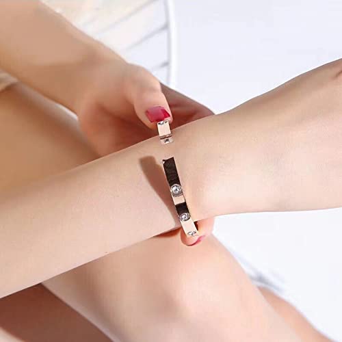 Friendship Love Bracelet for Women, 18K Gold Plated Titanium Steel Cuff - color: Rose Gold, size: Zircon 7.5''