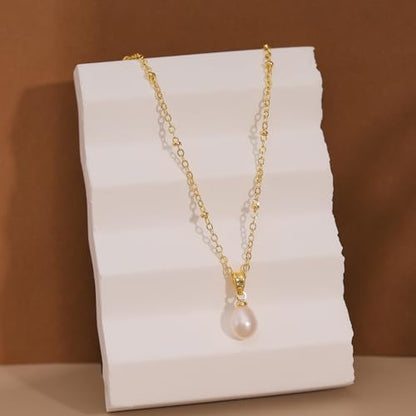 Pearl Necklaces for Women, Dainty Pearl Drop Necklace 14K Gold Plated CZ Pearls Pendant Necklace Small Gold Choker Necklaces for Women Trendy Wedding Jewelry Bridesmaids Gifts - color: Gold Plated-Bead Pearl