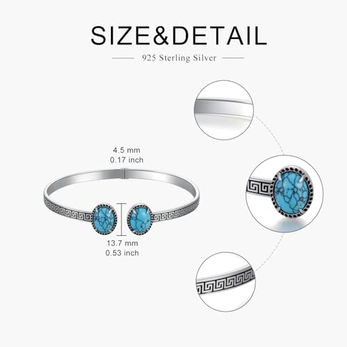 925 Sterling Silver Oval Turquoise Exquisite Cuff Bracelet Boho Style Adjustable Bracelet Jewelry Gifts for Women Mother - style: Cuff Bracelet 4