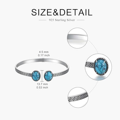 925 Sterling Silver Oval Turquoise Exquisite Cuff Bracelet Boho Style Adjustable Bracelet Jewelry Gifts for Women Mother - style: Cuff Bracelet 4