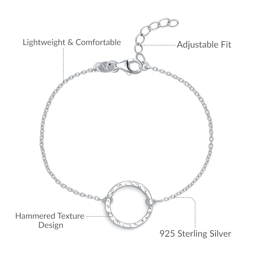 LeCalla 925 Sterling Silver Hammered Link Bracelets for Women | Handmade Bohemian Textured Chain & Oval Link Bracelet | Women's Adjustable Paperclip, Circle & Oval Hammered Bracelets - color: Hammered Open Circle
