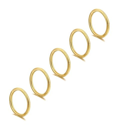 Lantine Nose Rings Hoops set for Women Set 316L Surgical Steel Septum Rings Rook Daith Tragus Piercing Jewelry Hinged Cartilage Hoop Earrings - color: 5Pcs Gold, size: 18G 6mm