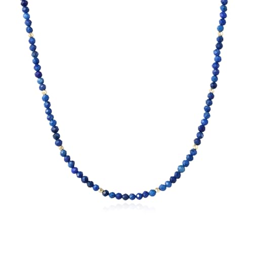 ARSIS Genuine Beaded Gemstone Necklace for Women, Colorful Natural Stone Handmade Bead Choker, Personalized Birthstone Necklace, Boho Summer Beach Necklace Layering Stackable Jewelry Gift - color: Lapis Lazuli (September)