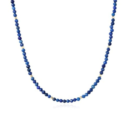 ARSIS Genuine Beaded Gemstone Necklace for Women, Colorful Natural Stone Handmade Bead Choker, Personalized Birthstone Necklace, Boho Summer Beach Necklace Layering Stackable Jewelry Gift - color: Lapis Lazuli (September)