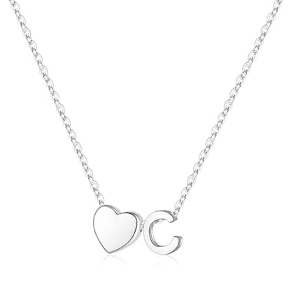 Turandoss Heart Initial Necklace for Women Teen Girls - 18K Gold Plated Letter A-Z Pendant Necklace Dainty Heart Necklaces Tiny Initial Necklaces Birthday Gifts for Women Jewelry - color: Silver, style: C