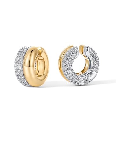 PAVOI 14K Gold Plated Chunky Tubular Hinged Earscape Ear Cuffs for Women - style: Double CZ