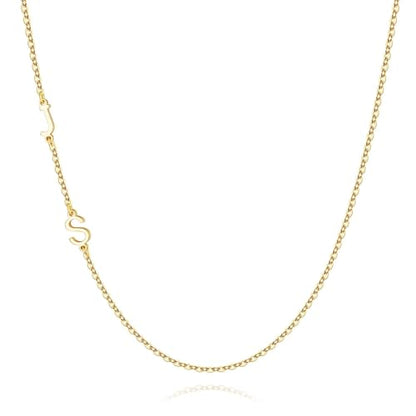 M MOOHAM Sideways Two Initial Necklaces for Women Girls Birthday Gifts | Dainty 14K Gold-Plated, Custom Initial Necklace, Letter Necklace Jewelry, Birthday Gifts for Women Wife Mom Sister Friends - color: initial J & initial S