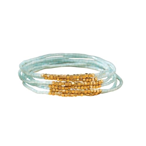 Boho Stackable Seed Beaded Bracelet Set for Women Colorful Multilayered Gold Beads Stretch Bracelets Summer Beach Bohemian Jewelry Gift - color: Light Blue