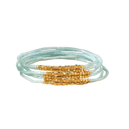 Boho Stackable Seed Beaded Bracelet Set for Women Colorful Multilayered Gold Beads Stretch Bracelets Summer Beach Bohemian Jewelry Gift - color: Light Blue