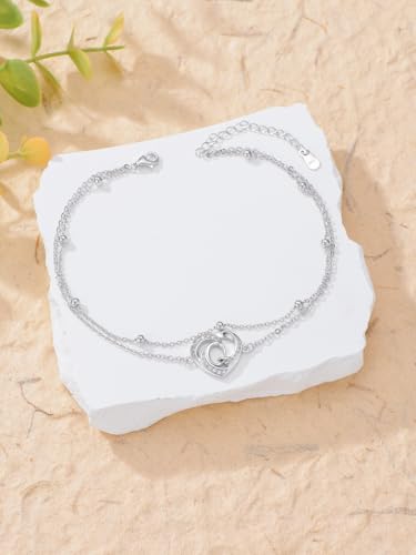 Dorunmo Initial Anklet 925 Sterling Silver Letter A-Z Layered Heart Anklet Beach Jewelry Birthday Gifts for Women - color: Q